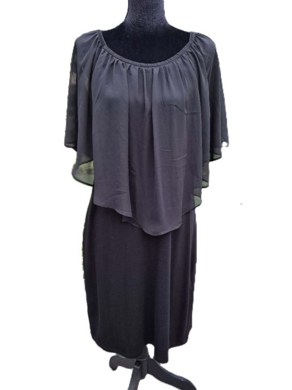 Thalia Sodi Black Dress with Chiffon Overlay, Size L